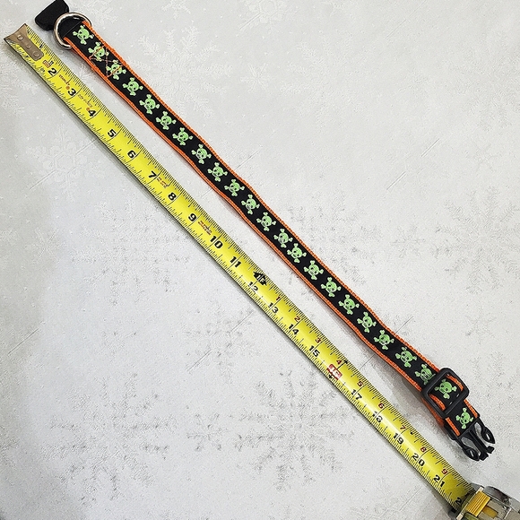 Glow Green Skeleton, Orange & Black Halloween Dog Collar & Leash - Picture 8 of 8